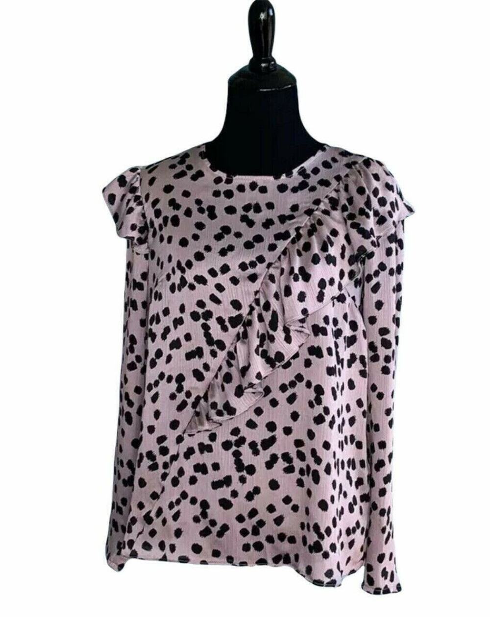 Topshop Animal Print Ruffle Across Long Sleeves Blouse Size 2